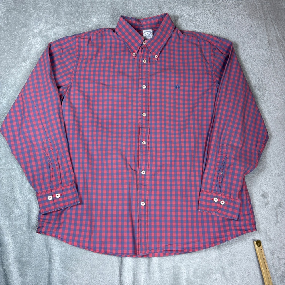 Brooks‎ Brothers Shirt Mens XL Regent Gingham Check Red Blue Button Down Cotton